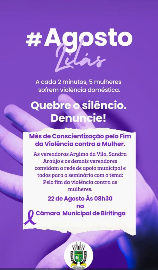 Câmara de vereadores de Biritinga realiza evento do agosto lilas